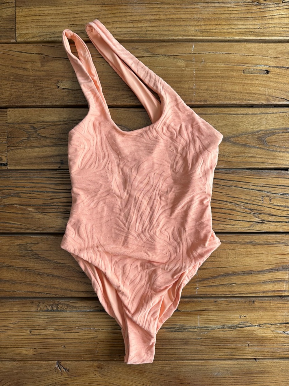 L*SPACE Peach-Orange Textured One-Piece Swimsuit